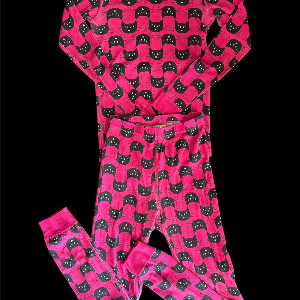 Hanna Andersson Fuchsia and Black Cat Pajama Set, Girls 10